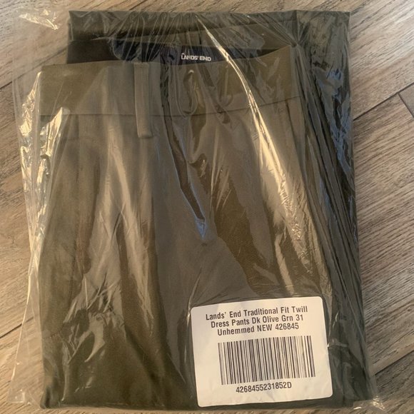 NWT LANDS' END TRADITIONAL FIT NO IRON TWILL DRESS PANTS DARK OLIVE GREEN 31 - Picture 8 of 9